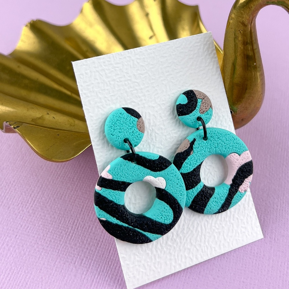 Abstract Textured Design Dangle Handmade Polymer Clay Earrings